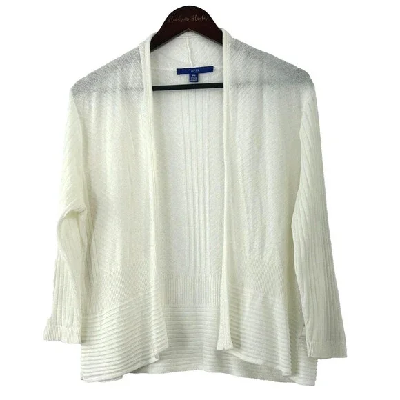 Apt 9 Women White Open Front Knit Cardigan Sweater Lightweight MP Petite 1423R4 - Picture 3 of 12